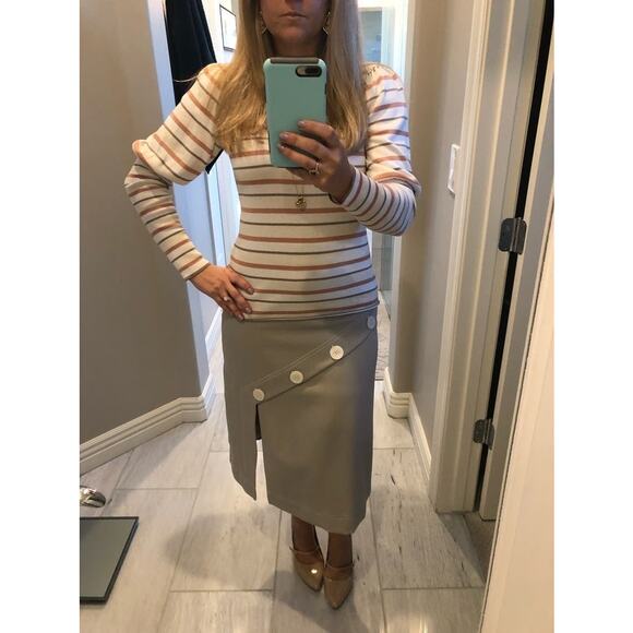 SEE BY CHLOÉ Cream Pink Striped Puff Sleeves Crewneck Sweater Size Medium - Picture 5 of 14